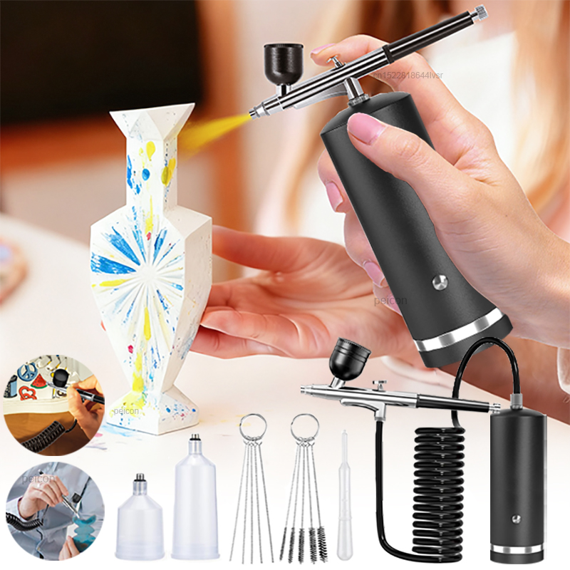 Airbrush Kit With Mini Compressor - Kompresörlü Airbrush Boya Tabancası Mini Boya