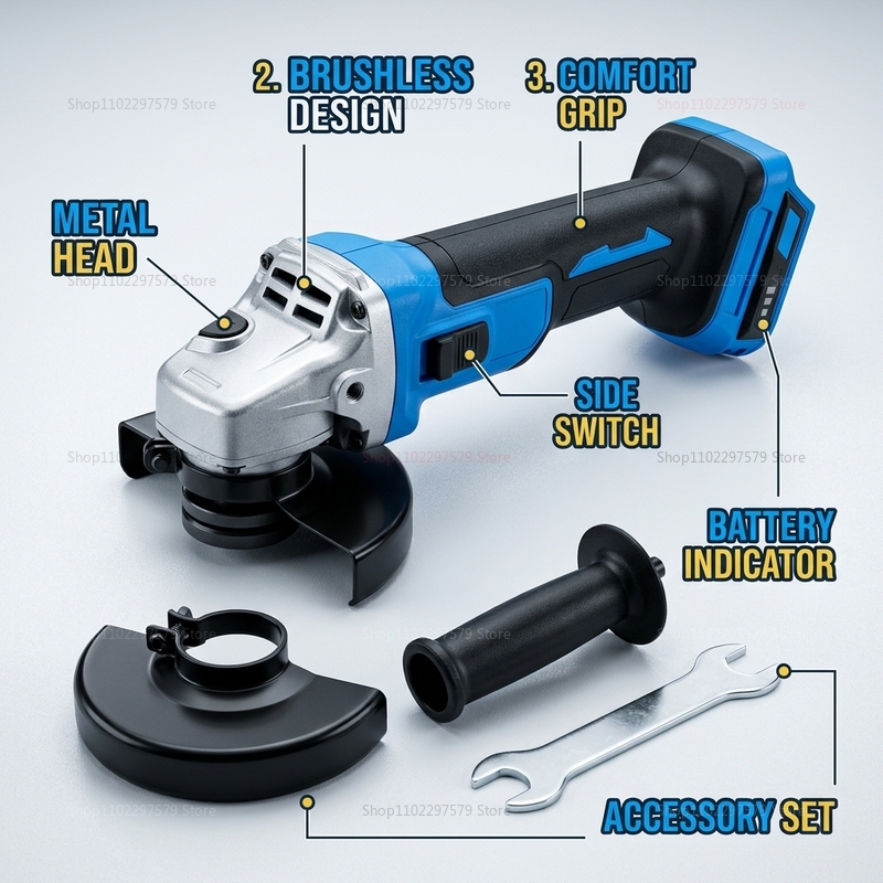 Brushless Angle Grinder Battery Powered - Şarjlı, Fırçasız, 18V Batarya ile Çalışan,