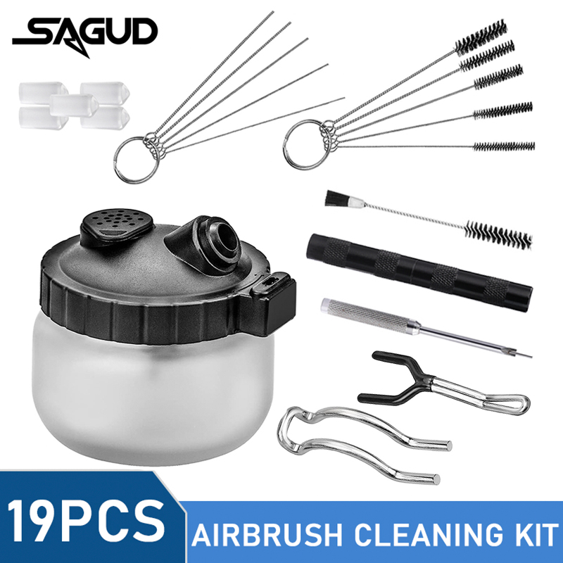 Airbrush Kit With Mini Compressor - SAGUD 19 Parça Airbrush Temizleme Seti,
