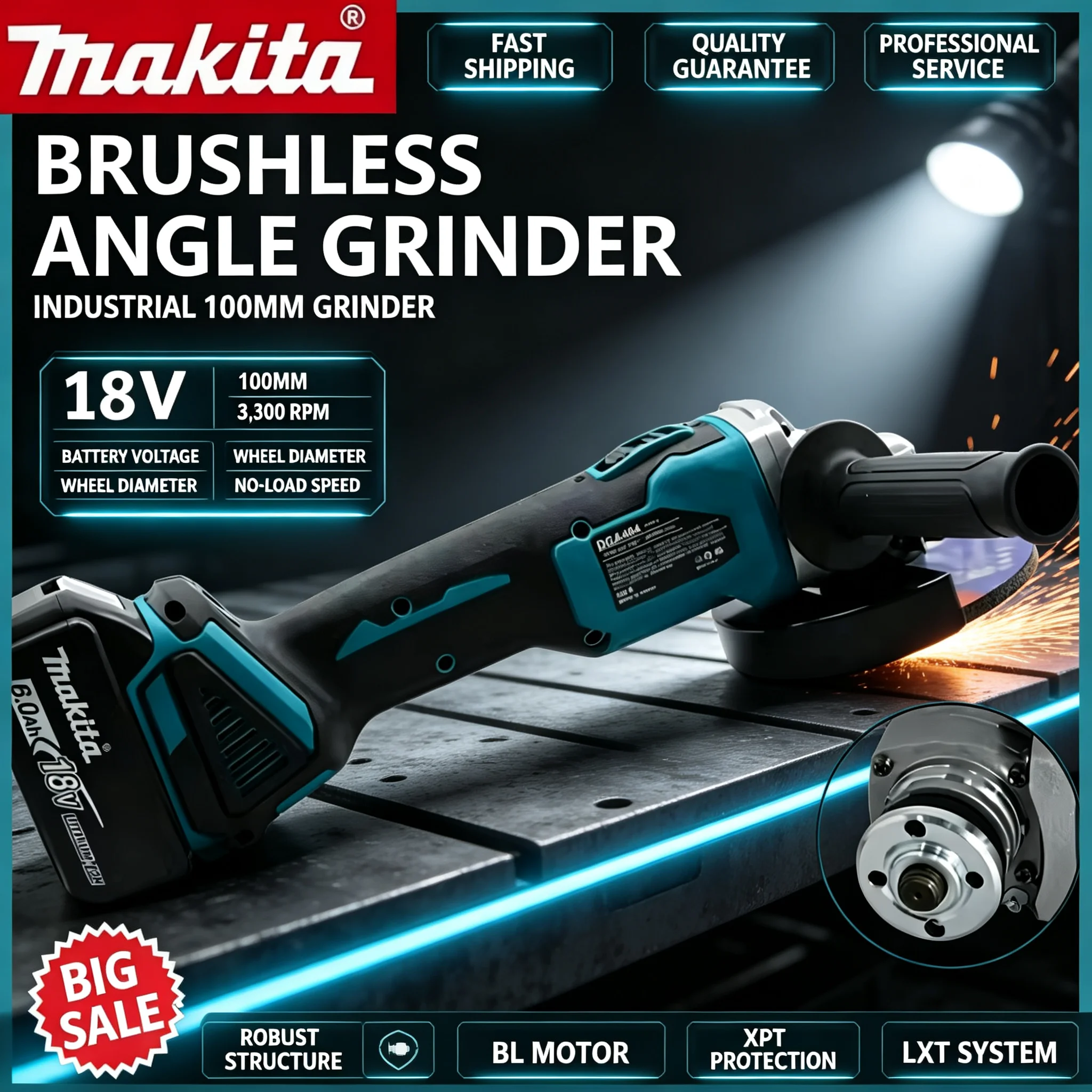 100 mm Yüksek Güçlü Makita DGA - Brushless Angle Grinder Battery Powered incelemesi ve fiyatı